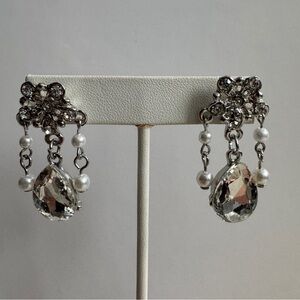 Rhinestone and Faux Pearl Drop Earrings